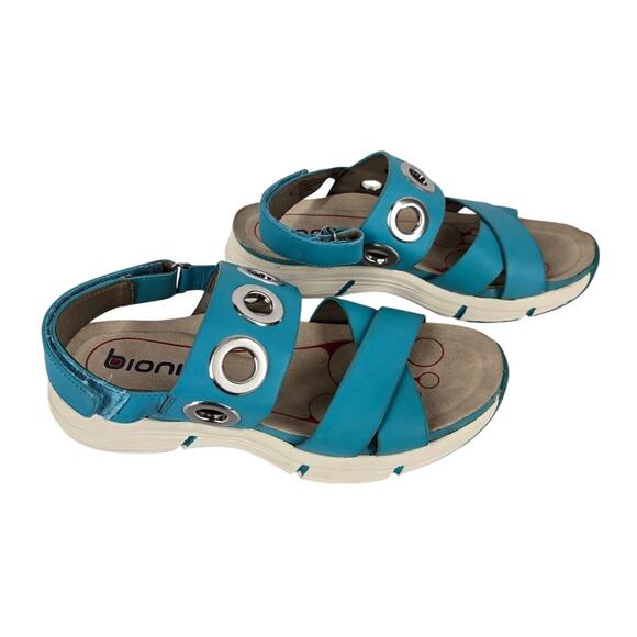 BIONICA WOMEN'S TEAL LEATHER SANDALS WITH VELCRO STRAP CLOSURE SIZE 8 - Picture 1 of 8